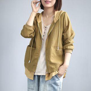 Paneled Hooded Zip Jacket As Shown In Figure - One Size