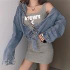 Printed Mini Tank Dress / Denim Jacket