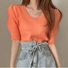 Short-sleeve Knit Top Tangerine - One Size
