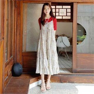 Floral Tiered Pinafore Dress With Sash