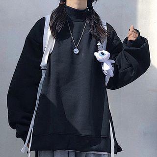 Slit-side Mock Neck Plain Pullover