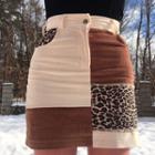 Color-block Corduroy Mini Pencil Skirt