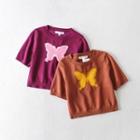 Short Sleeve Butterfly Print Crop Knitted Top