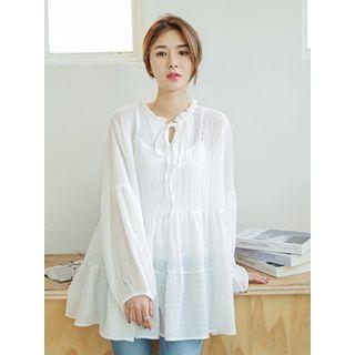 Balloon-sleeve Tiered Sheer Top