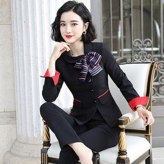 Set: Single-breasted Tie-neck Blazer + Dress Pants