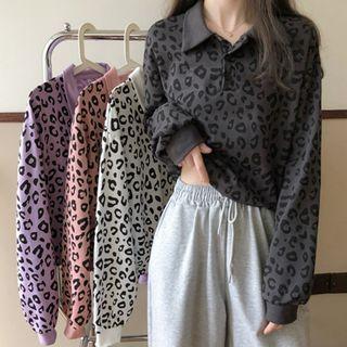 Leopard Print Collared Sweatshirt