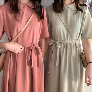 Short-sleeve Peter Pan Collar Midi Dress