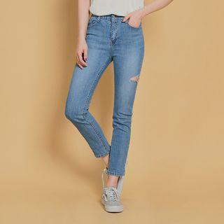 Slit Washed Slim-fit Jeans