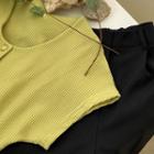 Cap-sleeve Cropped Cardigan Lime Green - One Size