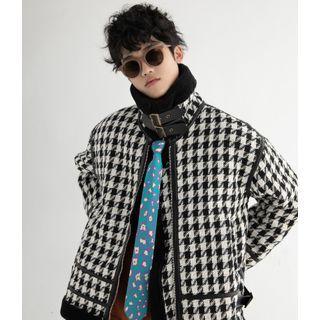 Buckled Houndstooth Zip Coat