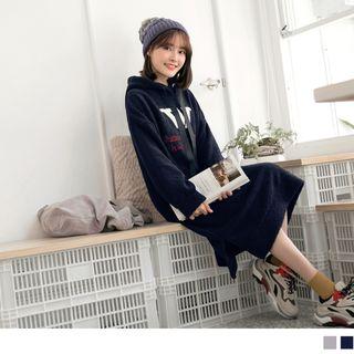 Letter Embroidered Hooded Fleece Dress