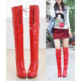 Lace-up Over-the-knee High-heel Boots