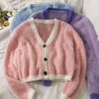 Contrasted Furry-knit Cardigan