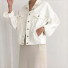 Pocketed Denim Jacket White - One Size