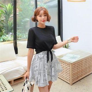 Tie-front Linen Blend Knit Top
