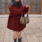 Long-sleeve Drawstring Fluffy Collar Jacket