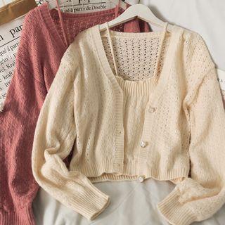Set: Cropped Camisole Top + Cardigan In 6 Colors