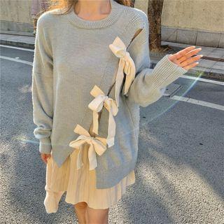 Bow-accent Loose-fit Sweater / Camisole Top / Pleated Skirt