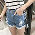 Distressed Lace Up Detail Denim Shorts