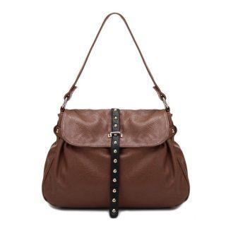 Faux-leather Studded Shoulder Bag Brown - One Size