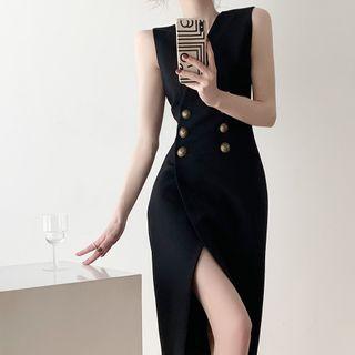 Sleeveless Double-breasted Slit Midi Dress