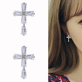 925 Sterling Silver Rhinestone Cross Stud Earring