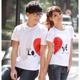 Short-sleeve Heart Print Couple T-shirt