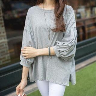 Shirred-sleeve T-shirt