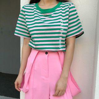 Short-sleeve Striped T-shirt / Wide-leg Jumper Pants