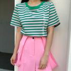 Short-sleeve Striped T-shirt / Wide-leg Jumper Pants