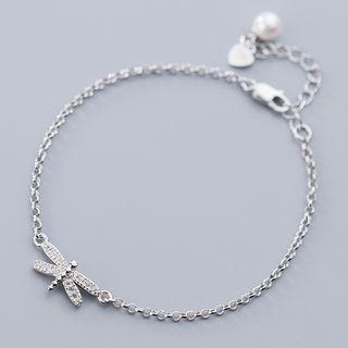 925 Sterling Silver Rhinestone Dragonfly Bracelet S925 Silver Bracelet - One Size