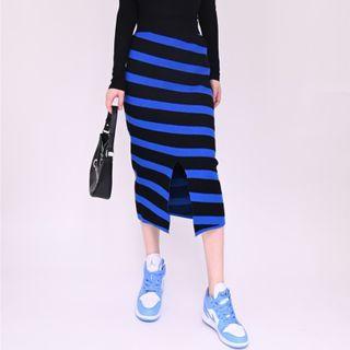 Two Tone Striped Split Skirt