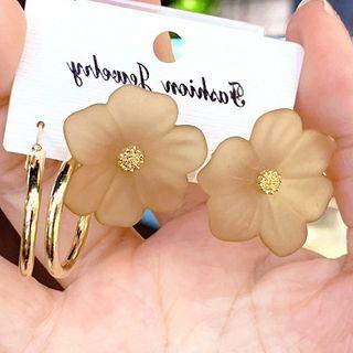 Set Of 2 Pairs: Hoop Earring + Flower Earring Set Of 2 Pairs - One Size