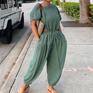 Short-sleeve Cutout Tie-front Jumpsuit