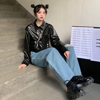 Faux-leather Crop Jacket