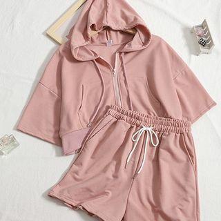 Set: Short-sleeve Zip Hoodie + Shorts