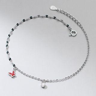 Butterfly Rhinestone Sterling Silver Anklet S925 Silver - Anklet - One Size