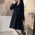 Set: Plain Blazer + Wide Strap Midi A-line Dress