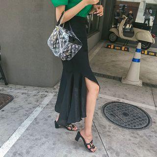Diagonal Ruffle-hem Midi Skirt