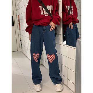 Heart Patchwork Loose Fit Jeans