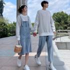 Couple Matching Striped Sweatshirt / Denim Overall Dress / Jeans