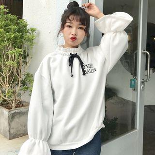 Drawstring Letter Embroidered Pullover