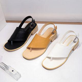 Faux Leather Split Toe Block Heel Sandals