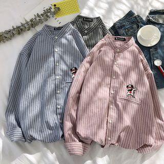 Striped Dog Embroidered Shirt