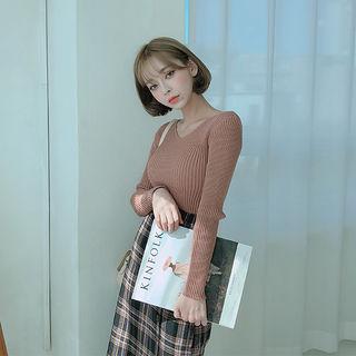 Button-through Plaid H-line Midi Skirt