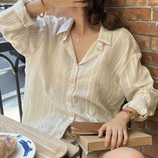 Long-sleeve Striped Draped Shirt
