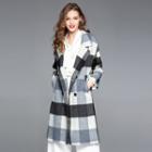Woolen Checker Double Breasted Long Coat