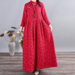 Long-sleeve Leaf Print Maxi Dress