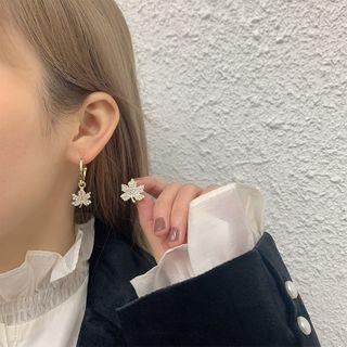 Rhinestone Maple Drop Ear Stud 1 Pair - Earring - Maple Leaf - Silver - One Size