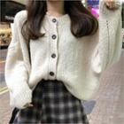 Round-neck Drop-shoulder Cardigan Beige - One Size